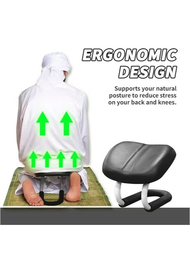 كرسي السجود المحمول كرسي الصلاة ، كرسي التأمل ارتفاع قابل للتعديل ، كرسي اليوغا كرسي مع وسادة لينة ، كرسي الصلاة Sujood ، كرسي دعم السجود للمنزل والمكتب والمسجد والسفر باللون الأسود - Image 4